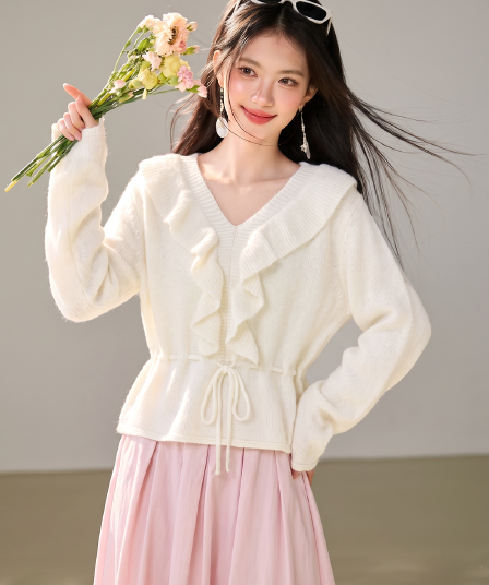 3 차원 레이스 높음 비율 모헤어 스웨터 여자 이른 봄 신선함 바람 얇고 가벼운 품격 프릴 양모 니트 스웨터