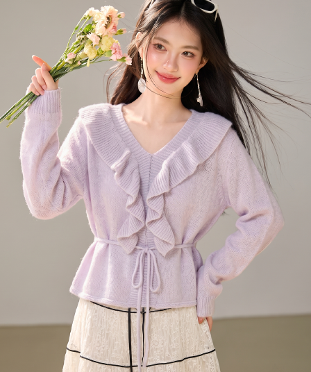3 차원 레이스 높음 비율 모헤어 스웨터 여자 이른 봄 신선함 바람 얇고 가벼운 품격 프릴 양모 니트 스웨터