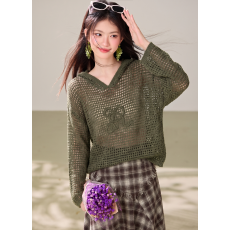 韩系chic慵懒穿搭巨好看时尚镂空针织钩花上衣女春夏休闲连帽罩衣