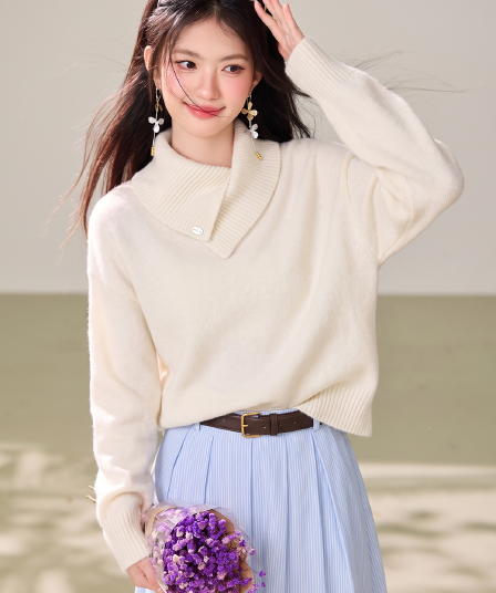 비정형 서있는 뒤집다 이중층 칼라 보온 양모 2026 가을 긴팔 만나는 터틀넥 스웨터 니트 스웨터