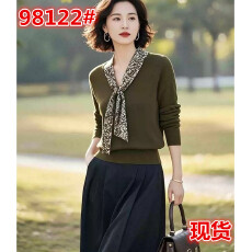 批发洋气欧货潮时髦超好看独特漂亮毛衣高端精致绿色针织打底衫女套装