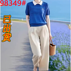批发2026春夏新款翻领短袖针织衫松紧腰九分<b class='q'>哈伦裤</b>时尚<b class='q'>套装</b>