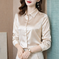 批发2026新款设计感百搭长袖宽松翻领缎面雪纺衫名媛<b class='q'>上衣</b>百搭打底衫潮