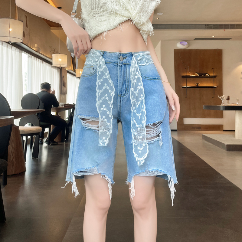 RY4167# 五分牛仔短裤女夏季薄款2026年新款百搭宽松时尚流行破洞短...