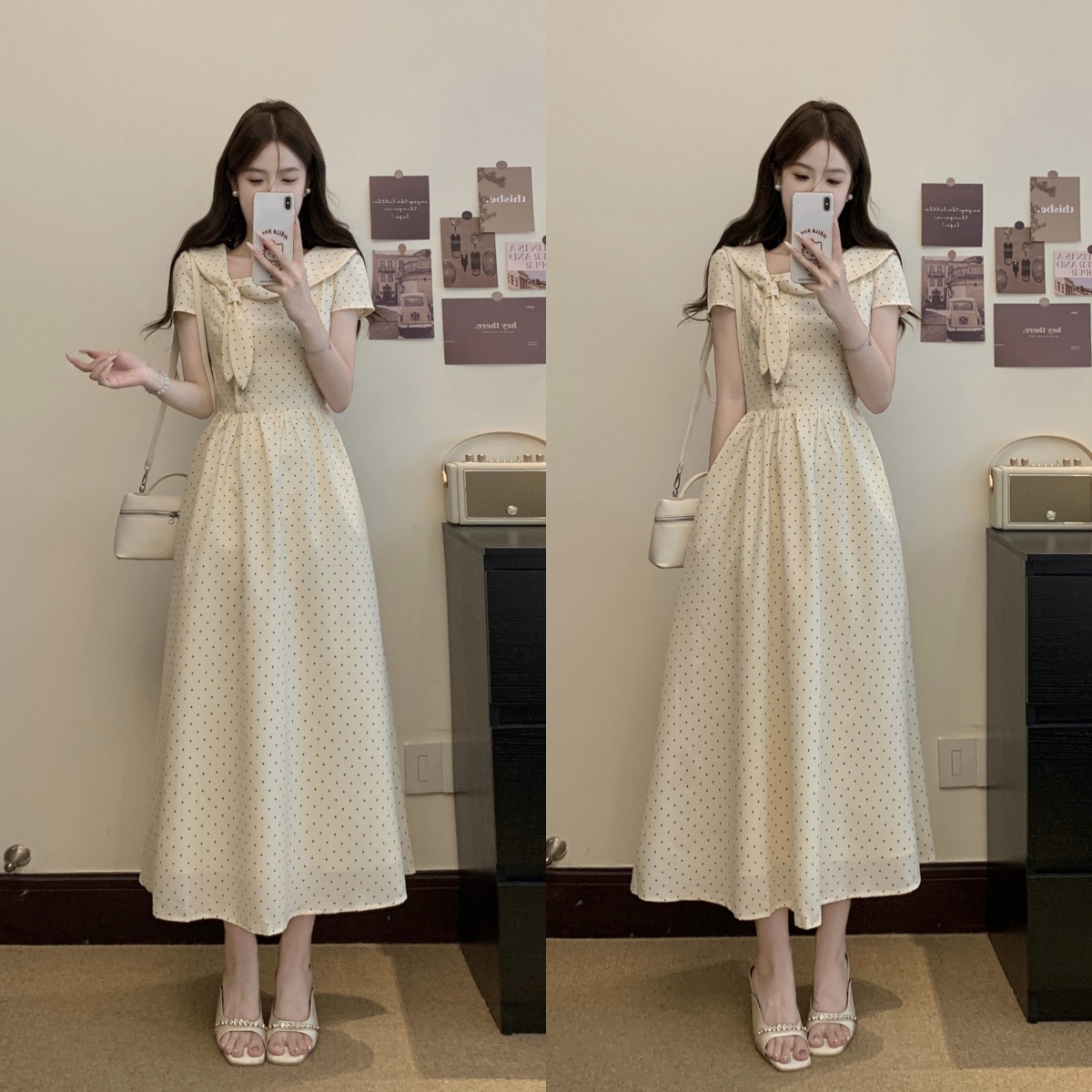 FA34459# 大码蕾英俊海盐苏打夏季法式清新少女波点蝴蝶结兔耳朵连衣裙 服裝批發女裝批發服飾貨源
