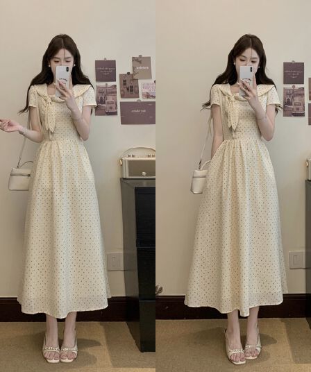 실사 빅 사이즈 새싹 잘 생긴 바다 소금 소다 여름 프랑스식 신선함 소녀 도트 무늬 나비 매듭 토끼 귀 드레스