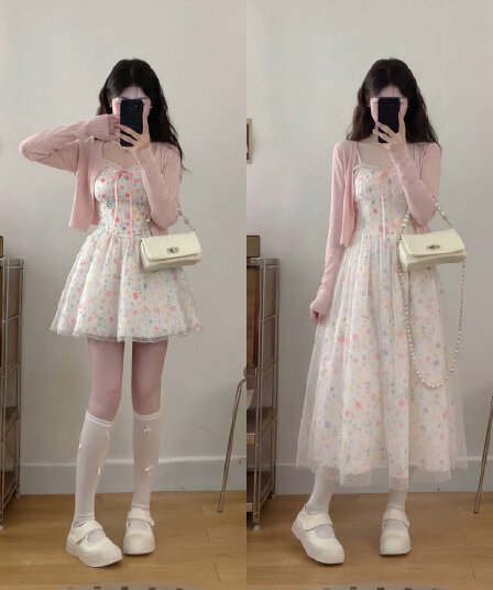 진짜 꽃 리플 달콤한 차 이른 봄 휴가 바람 요정 센스 자수 꽃무늬 슬립 드레스 한푸