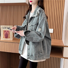 批发2025春季新款磨破休闲百搭牛仔外套女韩版宽松运动风美式复古上衣
