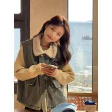 批发羊羔毛<b class='q'>牛仔</b>马甲外套女秋冬宽松小个子小众设计感超好看坎肩夹克女