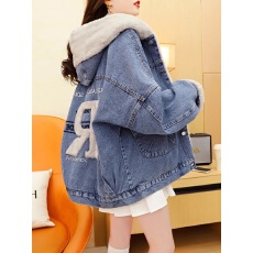 批发加绒加厚<b class='q'>牛仔</b>外套女短款小个子冬季宽松慵懒风羊羔毛绒派克服棉衣