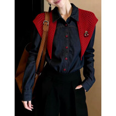 批发韩国chic2026早春新品牛仔披肩衬衫女复古设计感显瘦<b class='q'>通勤</b>长袖上衣