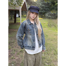 批发复古水洗短款牛仔外套<b class='q'>女</b>2026新款春秋宽松显瘦小个子短款<b class='q'>夹克</b>上衣