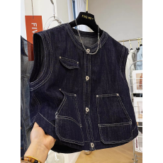 批发韩系短款牛仔马甲女春秋季高级感明线装饰超好看叠穿坎肩马夹<b class='q'>外套</b>