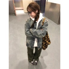 批发美式复古做旧抓痕牛仔外套<b class='q'>女</b>春秋宽松bf慵懒风休闲百搭<b class='q'>夹克</b>上衣潮