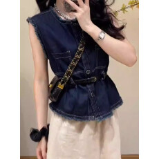 批发法式复古牛仔马甲女夏季新款洋气设计感小众无袖坎肩通勤短款上衣