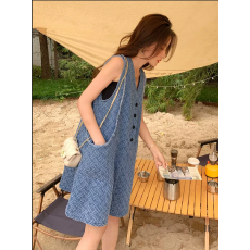 批发无袖<b class='q'>背心</b><b class='q'>牛仔</b>连体裤女夏V领韩版宽松显瘦气质高级感小个子连衣裤