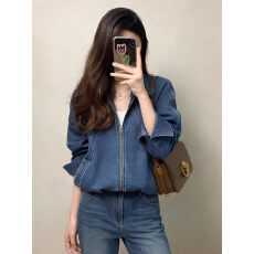 批发2026新款今年流行爆款小个子精致短款水洗牛仔翻领夹克外套女<b class='q'>春</b>季