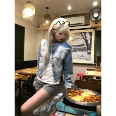 批发JMJ 美式复古字母刺绣水洗做旧<b class='q'>牛仔</b>外套男女宽松休闲时髦正肩<b class='q'>夹克</b>