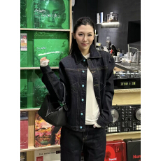 批发美式复古绿松石纽扣丹宁原牛仔夹克男女秋季设计感正肩短宽外套