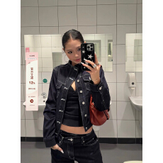 批发美式复古解构质感牛仔外套立领宽松廓形修身显瘦工装夹克女