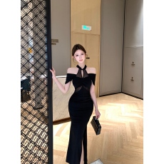 批发实拍新款立领网纱镂空性感<b class='q'>开叉</b>显瘦气质优雅<b class='q'>连衣裙</b>