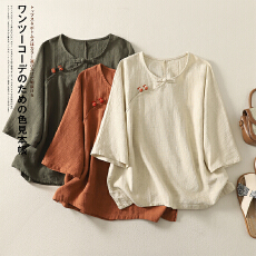 批发实拍2026新款棉麻短袖上衣复古盘扣新中式女装宽松茶服T恤衫