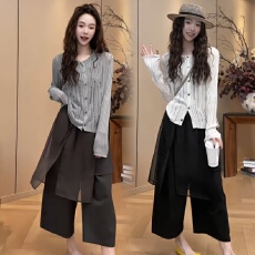 批发【钩破针织开衫 】2026早春单排扣慵懒上衣+百搭阔腿裤