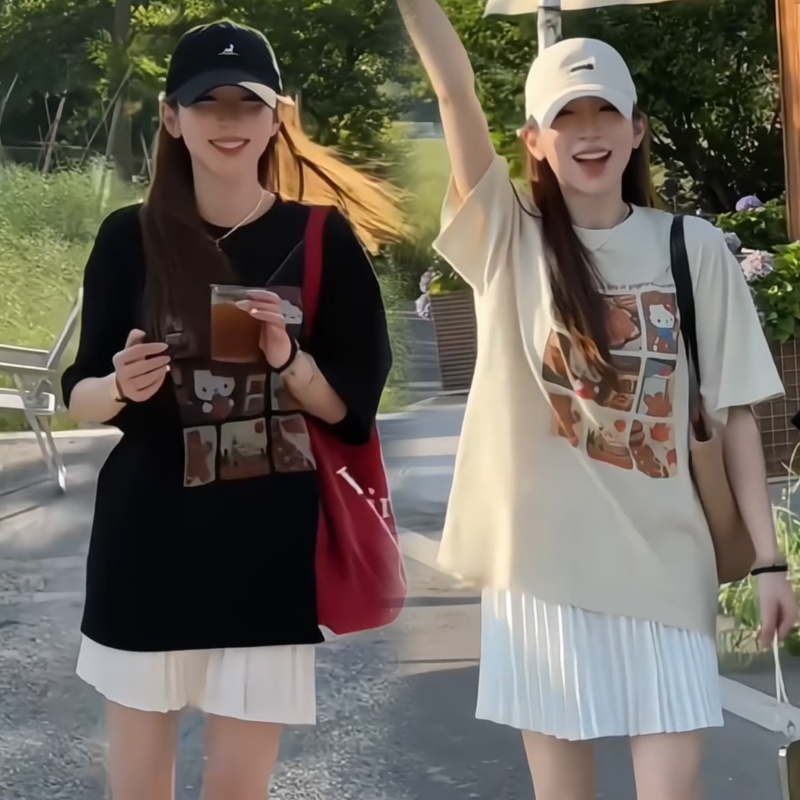 여름 새로운 한 부서 캐주얼 루즈핏 다용도 패션 미니멀리즘 티셔츠 다용도 플리츠 스커트