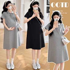 批发实拍现~韩系高级感<b class='q'>孕妇</b><b class='q'>连衣裙</b>时尚翻领宽松休闲显瘦小个子连衣裙