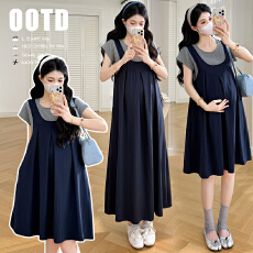 批发实拍~孕妇装<b class='q'>夏</b>套装2026<b class='q'>夏</b>季新款时尚洋气短袖上衣减龄背带裙套装