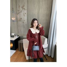 批发2025新款秋装孕妇装 娃娃领翻领宽松孕妇连衣裙宽松大码