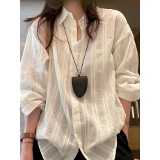 批发MISSMARM韩系慵懒风白色提花防晒长袖衬衫女夏季宽松休闲衬衣外套