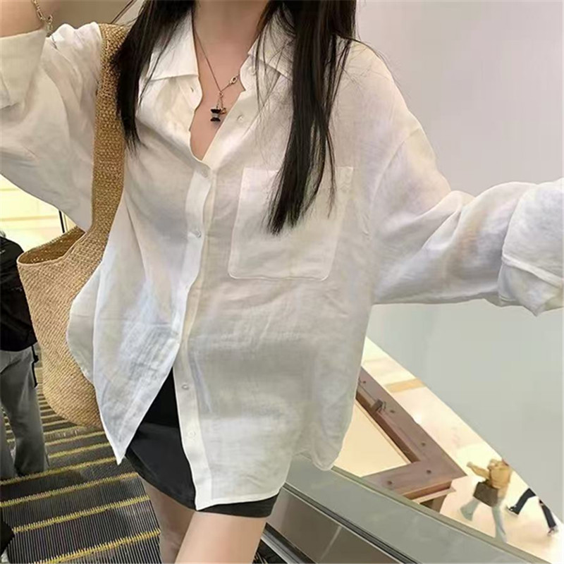 한 부서 오래된 돈 바람 라미 화이트 긴팔 셔츠 봄 여름 2026 새로운 느긋한 편안함 통기성 자외선 차단 맨위