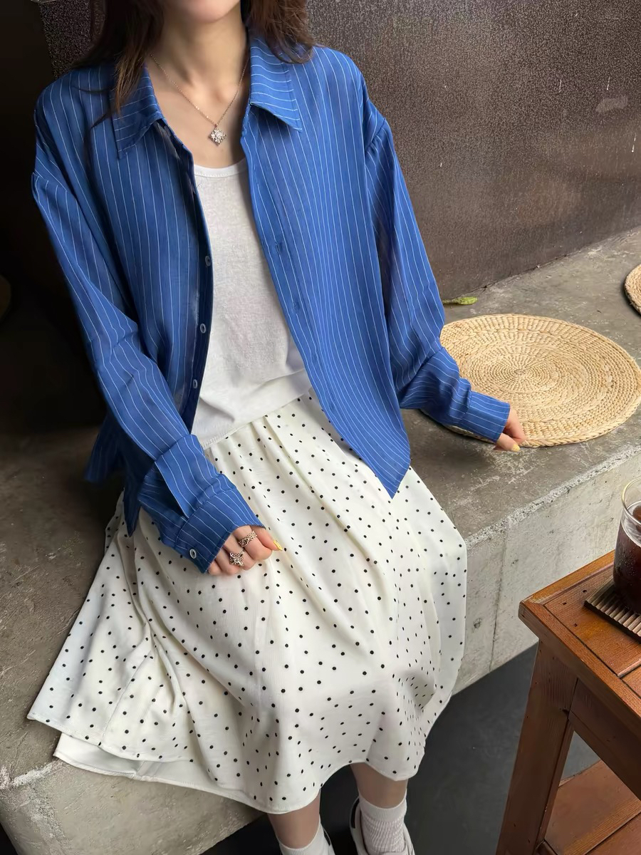 sukchor 블루스 디스플레이 화이트 여름 자외선 차단 얇고 가벼운 통기성 고급 센스 도루 가을 저항 주름 다용도 긴팔 셔츠