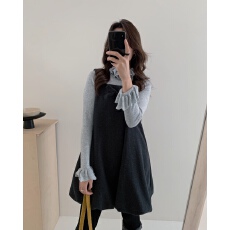 批发实拍  荷叶边针织打底衫vs 毛呢<b class='q'>背心裙</b> 套装