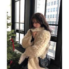 批发实拍   高品质 仿皮草  中长款毛呢外套 皮毛一体大衣