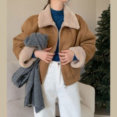 批发有货 韩版 宽松 百搭 羊羔毛拼接 皮毛一体外套