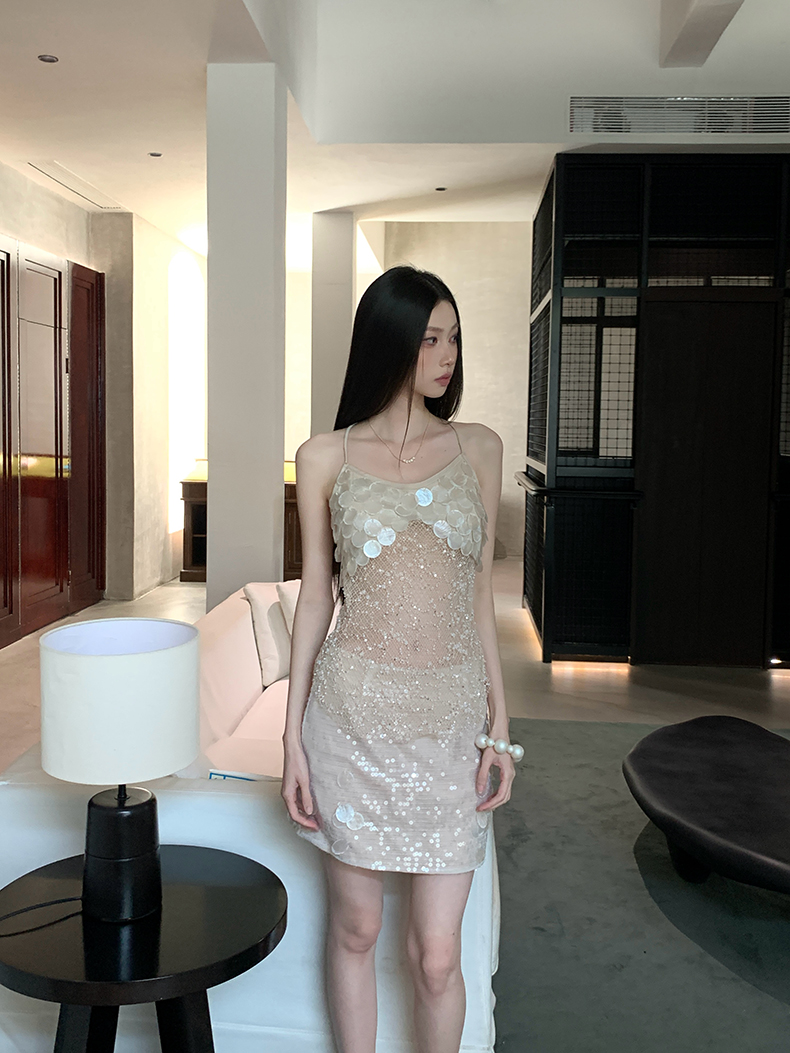 프리 틸라 리아 장식 장식 망사 슬립 스팽글 프리 틸라 리아 타이트 스커트 로우 웨이스트 미니 반 스커트