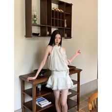 批发挂脖波点<b class='q'>连衣裙</b>女20夏装新款双层荷叶边无袖裙子显瘦