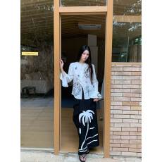 批发自由鸟与玫瑰 飞鸟印花长袖衬衫椰树半身裙套装
