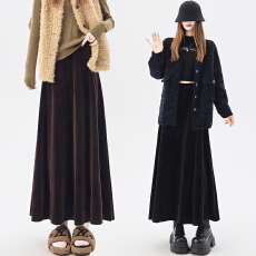 批发金丝绒高腰大摆裙半身裙女秋冬新款缎面黑色加厚半裙醋酸长裙