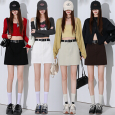 批发实拍美拉德咖色A字半身裙女2026春季新款复古高腰西装<b class='q'>包臀</b><b class='q'>短裙</b>