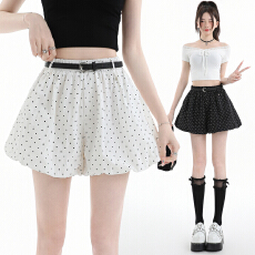 批发实拍花苞裤波点防走光高腰显瘦休闲裤女夏季新款褶皱a字阔腿<b class='q'>短裤</b>