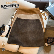 批发<b class='q'>实拍</b>慵懒风a字麂皮绒短裙女新款秋冬显瘦百搭流行气质好看半身裙