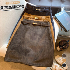 批发<b class='q'>实拍</b>老钱风高端气质复古腰带设计感麂皮绒感高腰半身裙女秋冬新款