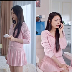 批发骄阳似我赵今麦聂曦光同款粉色连帽针织衫<b class='q'>甜美</b>半身裙套装潮