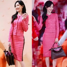 批发唐嫣<b class='q'>同款</b>扭麻花玫粉色毛衣开衫针织半身裙两件套装<b class='q'>连衣裙</b>潮
