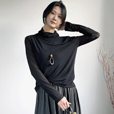 批发实拍2025秋冬时尚洋气高弹网纱长袖纯色<b class='q'>高领</b><b class='q'>打底衫</b>上衣小衫女装