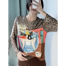 批发实拍2025秋冬时尚洋气高弹双层网纱长袖印花圆领百搭上衣小衫女装