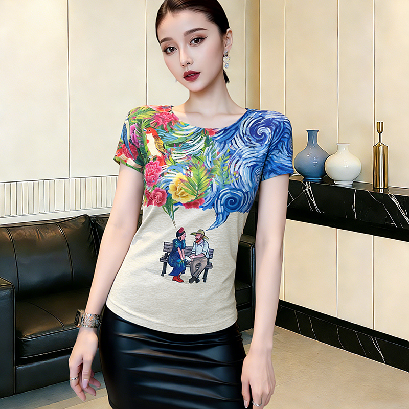 RY175# 欧货2026夏装新款时尚定位卡通印花短袖T恤打底衫修身上衣女
